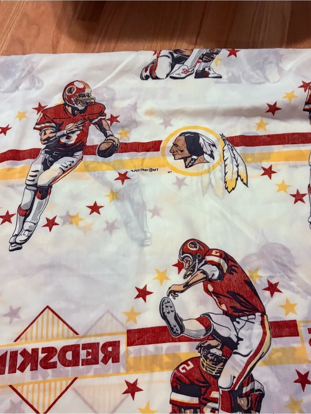 Vintage NFL Washington Redskins Football Sheet 1992 90s Twin Red Gold Fabric